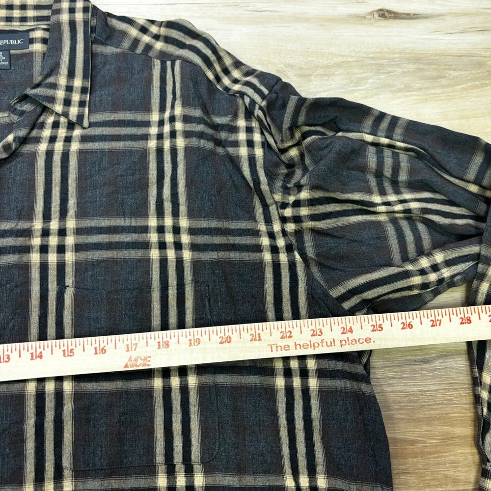 Vintage 90s Banana Republic Rayon Shirt Large Plaid Portugal Grunge Drapey